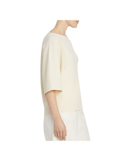 LAFAYETTE 148 Womens Beige Elbow Sleeve Boat Neck Wear To Work Top M