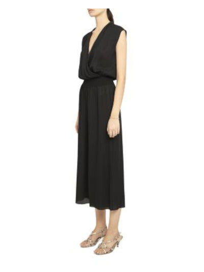 THEORY Womens Black Gathered Elastic Waist Cropped Pull-on Sleeveless Surplice Neckline Wide Leg Jumpsuit S