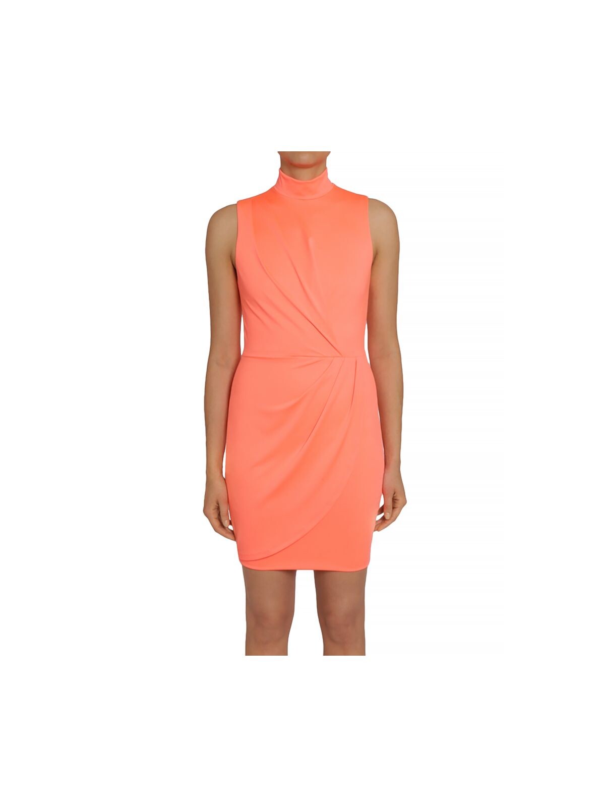 BLACK HALO Womens Coral Stretch Zippered Gathered Lined Sleeveless Mock Neck Mini Cocktail Sheath Dress 0