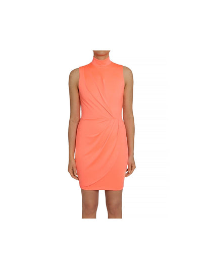 BLACK HALO Womens Coral Stretch Zippered Gathered Lined Sleeveless Mock Neck Mini Cocktail Sheath Dress 0