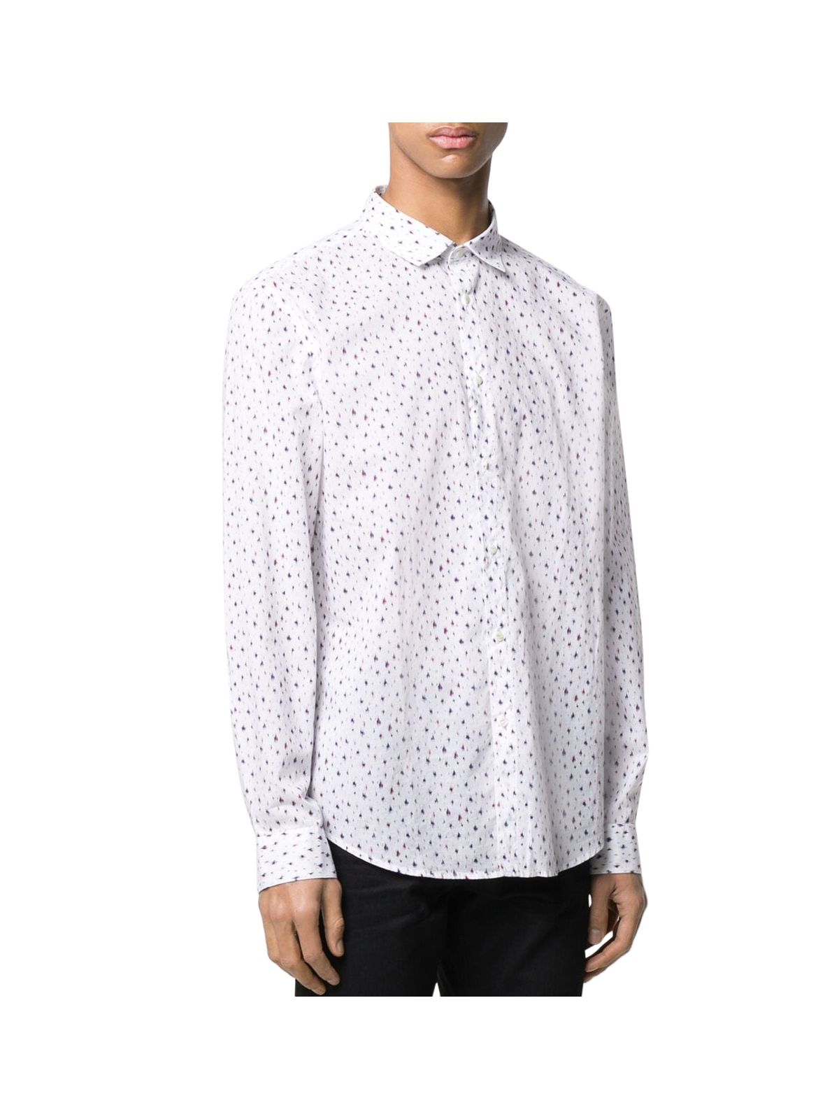 John Varvatos Mens White Printed Collared Classic Fit Shirt XL