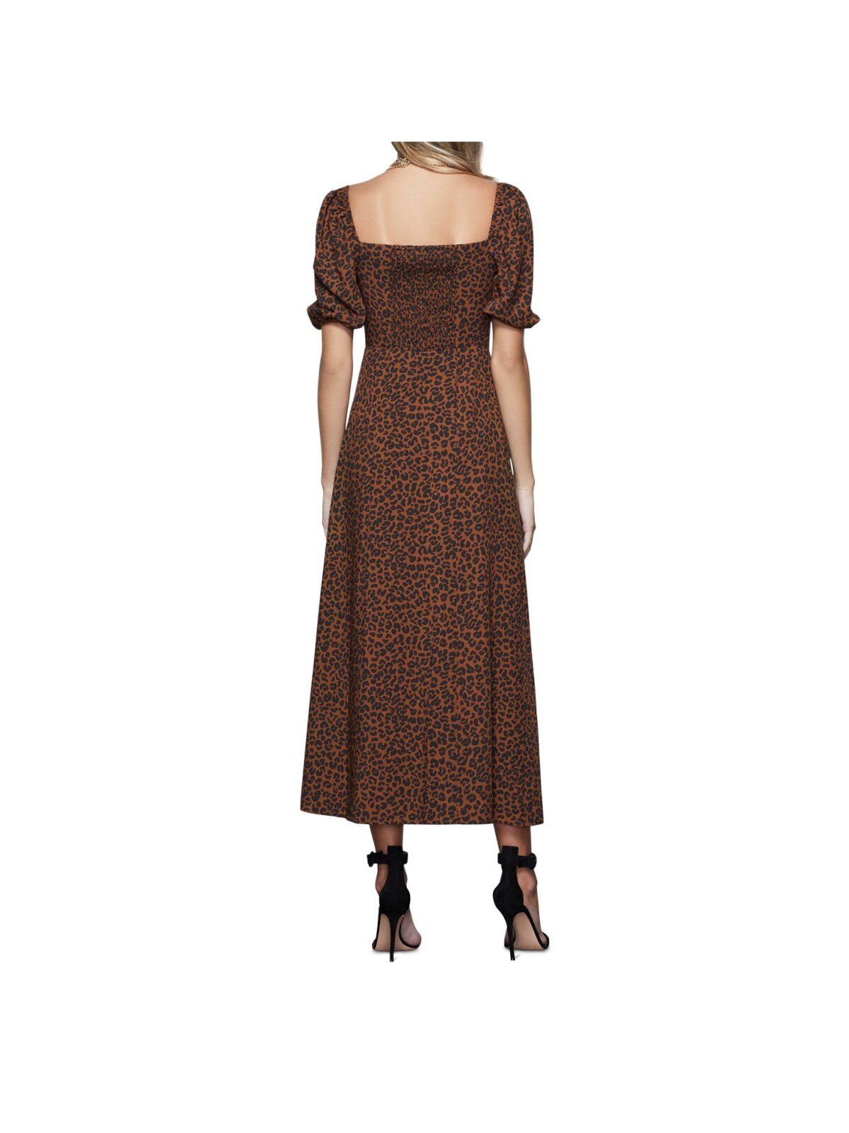 GOOD AMERICAN Womens Brown Smocked Fitted Corset Animal Print Pouf Sleeve Sweetheart Neckline Maxi Party Fit + Flare Dress 0