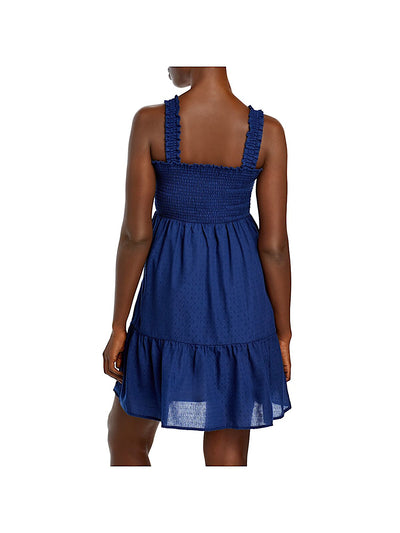 AQUA Womens Textured Ruffled Smocked Tiered Sleeveless Square Neck Short Empire Waist Dress