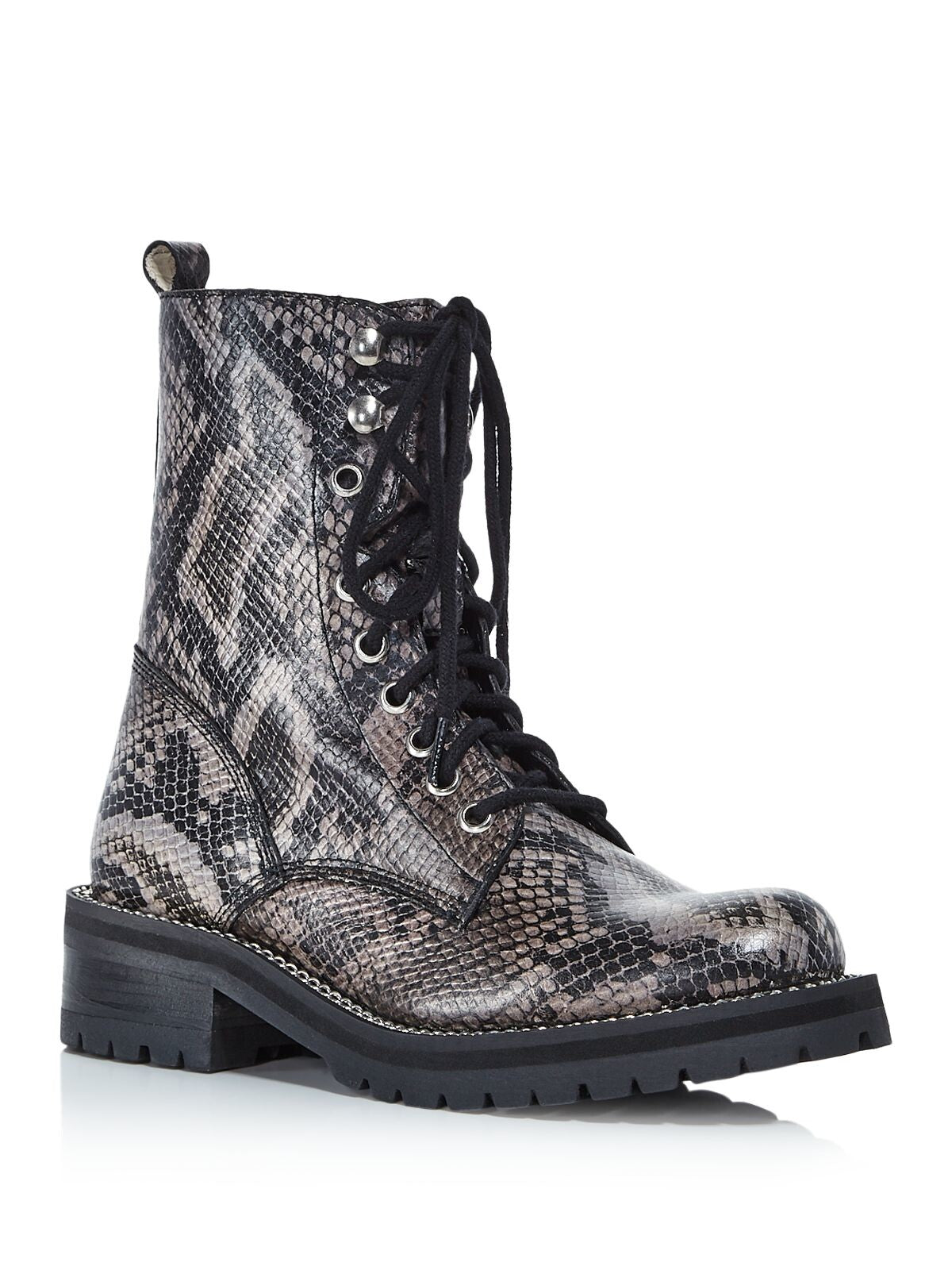 AQUA Womens Gray Snake Lace-Up 1" Platform Pull Tab Lug Sole Jax Round Toe Block Heel Zip-Up Leather Combat Boots 10 M