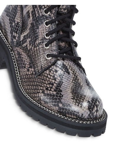 AQUA Womens Gray Snake Lace-Up 1" Platform Pull Tab Lug Sole Jax Round Toe Block Heel Zip-Up Leather Combat Boots 10 M