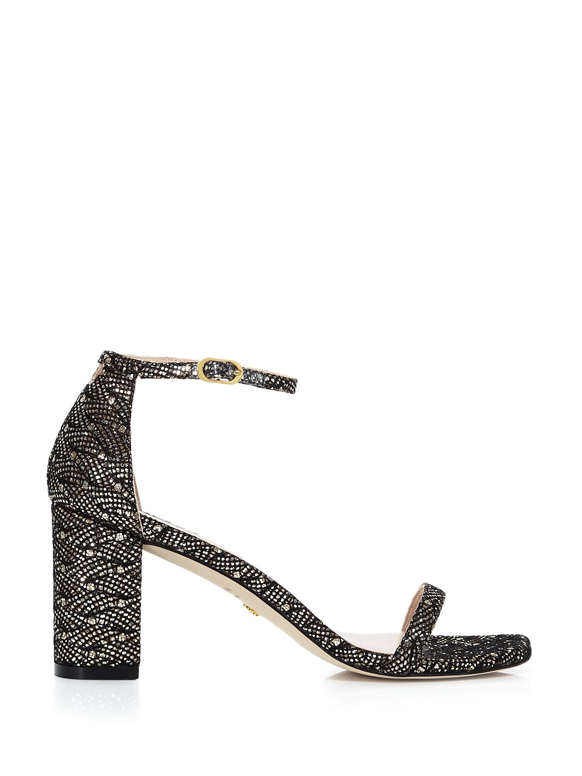 STUART WEITZMAN Womens Gold Adjustable Strappy Ankle Strap Glitter Amelina Square Toe Block Heel Buckle Dress Sandals Shoes 9