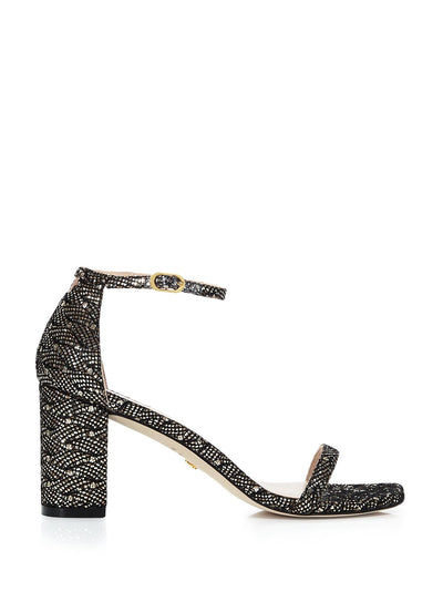 STUART WEITZMAN Womens Gold Adjustable Strappy Ankle Strap Glitter Amelina Square Toe Block Heel Buckle Dress Sandals Shoes 9