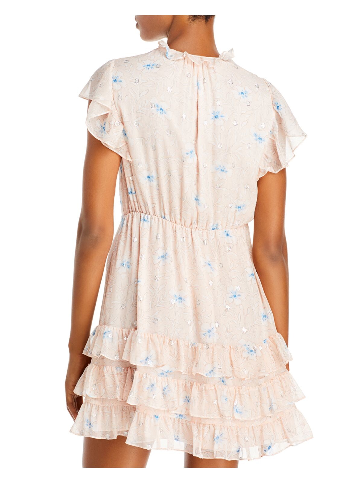 REBECCA TAYLOR Womens Smocked Flutter Sleeve V Neck Mini Fit + Flare Dress