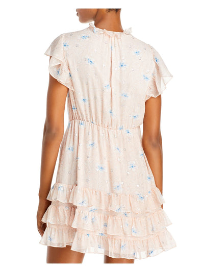 REBECCA TAYLOR Womens Smocked Flutter Sleeve V Neck Mini Fit + Flare Dress