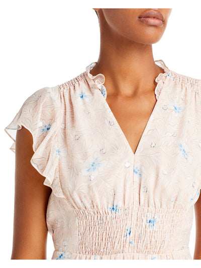 REBECCA TAYLOR Womens Smocked Flutter Sleeve V Neck Mini Fit + Flare Dress