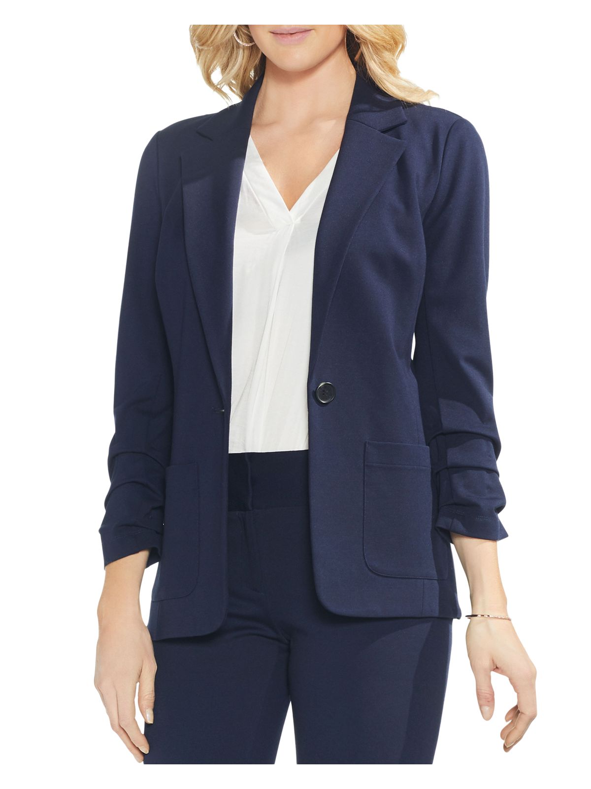 VINCE CAMUTO Womens Pocketed 3/4 Sleeve Notched Collar Button Wear To Work Jacket