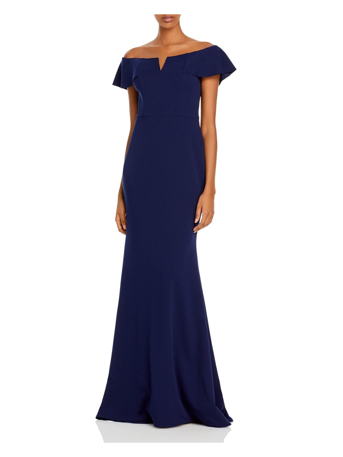 AQUA FORMAL Womens Navy Low Cut Short Sleeve Off Shoulder Full-Length Formal Fit + Flare Dress 4