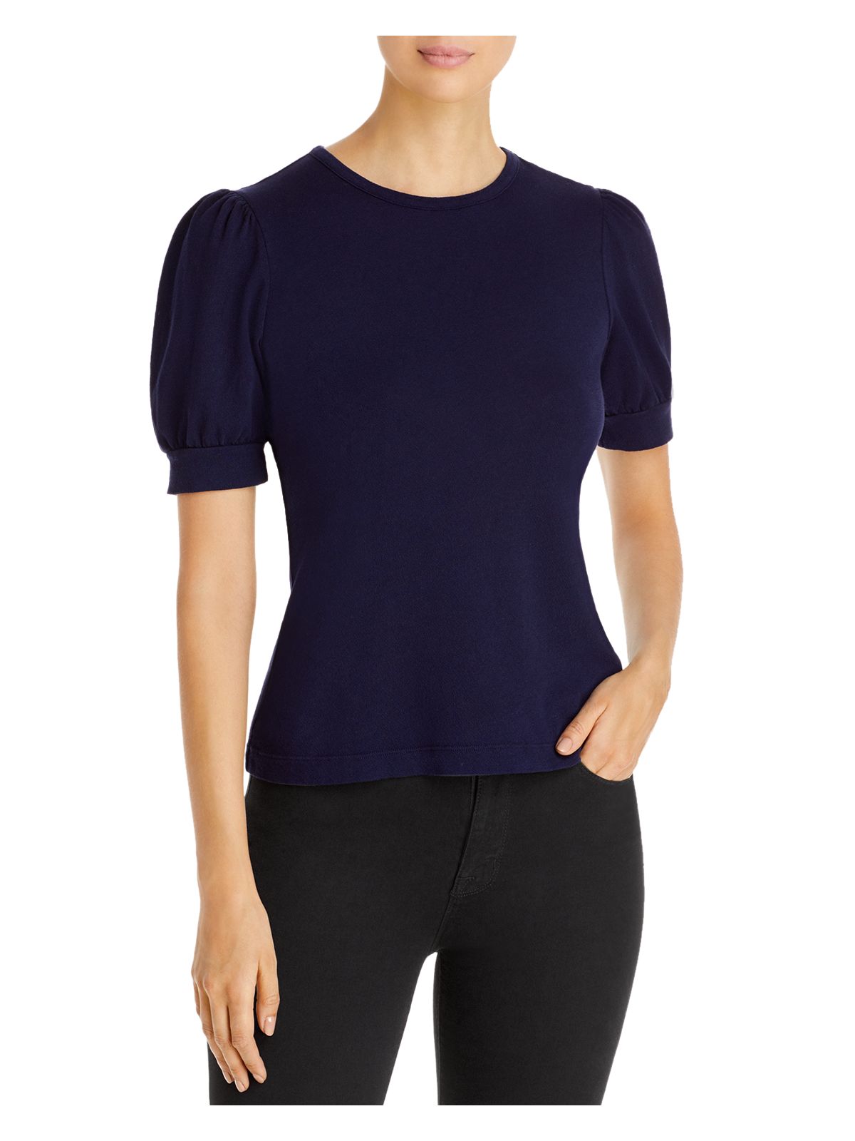 DOLAN Womens Navy Stretch Pouf Sleeve Jewel Neck Top XS