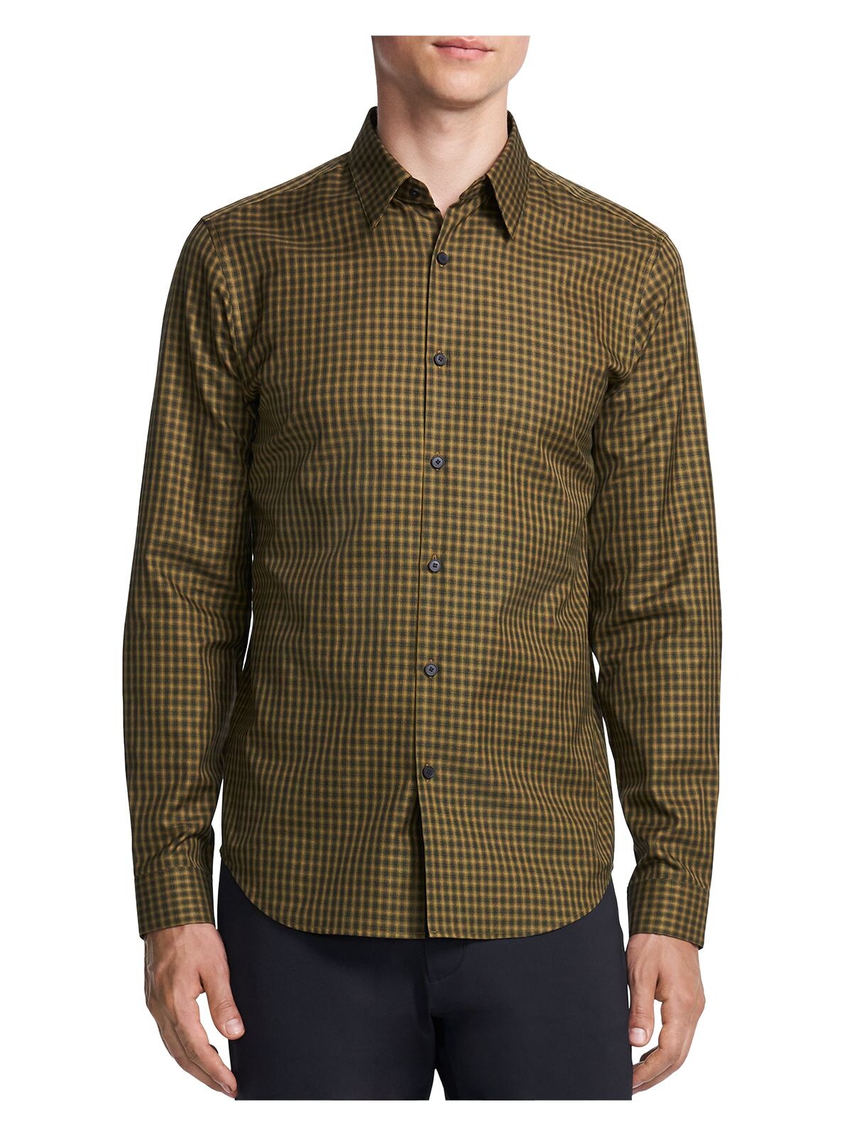 THEORY Mens Yellow Gradient Check Collared Dress Shirt S