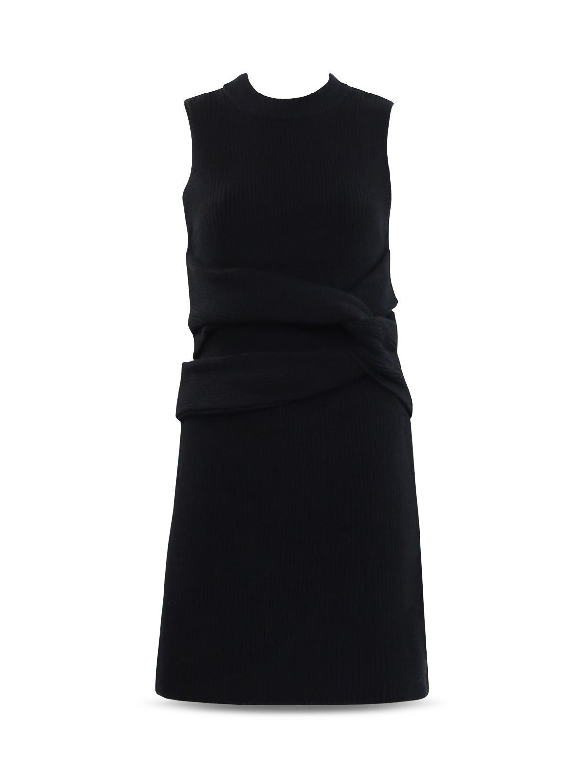 525 AMERICA Womens Black Knit Ribbed Twist Front Sleeveless Round Neck Above The Knee Wear To Work Sheath Dress XS