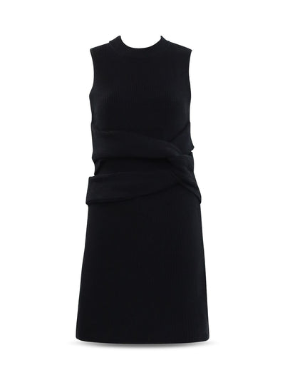 525 AMERICA Womens Black Knit Ribbed Twist Front Sleeveless Round Neck Above The Knee Wear To Work Sheath Dress XS