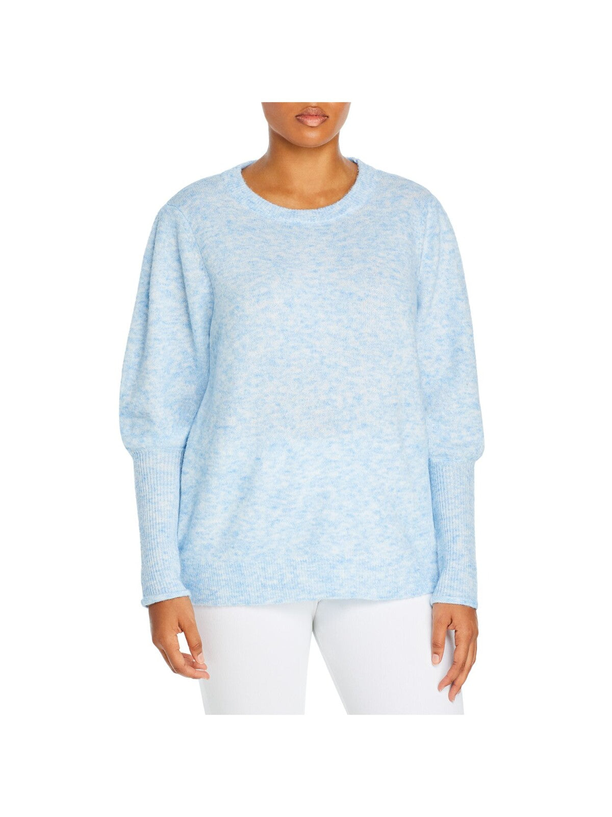 AQUA CURVE Womens Ribbed Long Balloon Sleeve Crew Neck Sweater