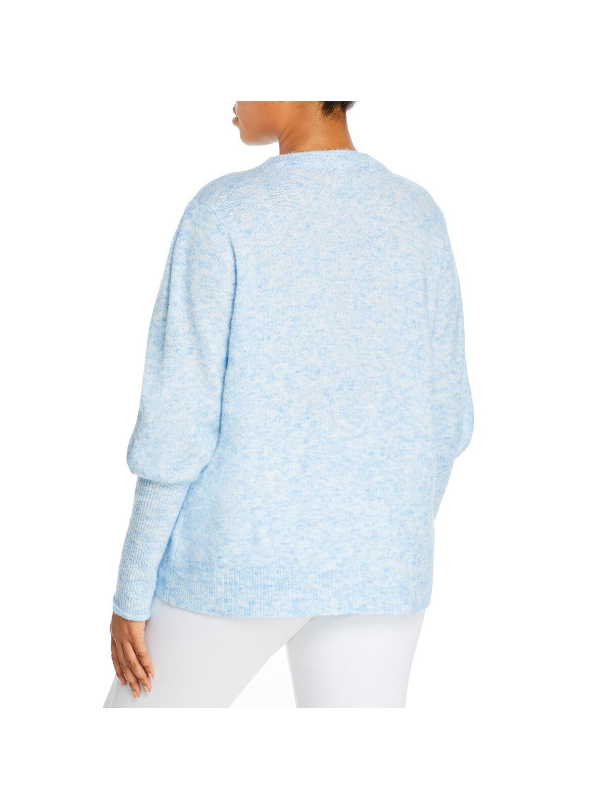 AQUA CURVE Womens Ribbed Long Balloon Sleeve Crew Neck Sweater