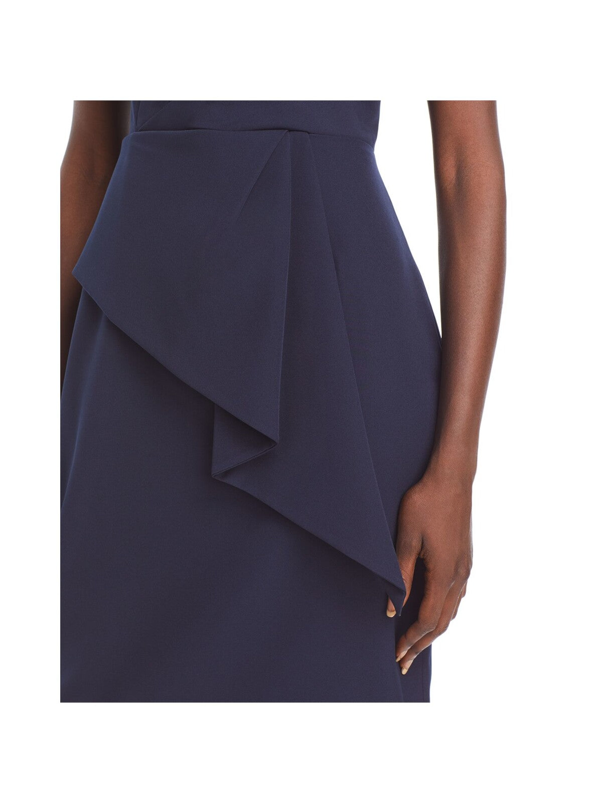 ELIZA J Womens Navy Stretch Zippered Pleated Peplum Front Sleeveless Surplice Neckline Knee Length Party Sheath Dress 4