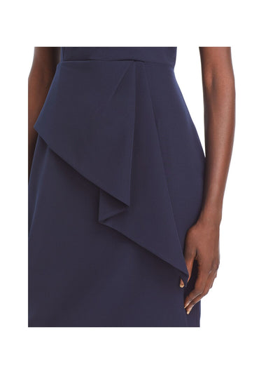 ELIZA J Womens Navy Stretch Zippered Pleated Peplum Front Sleeveless Surplice Neckline Knee Length Party Sheath Dress 4