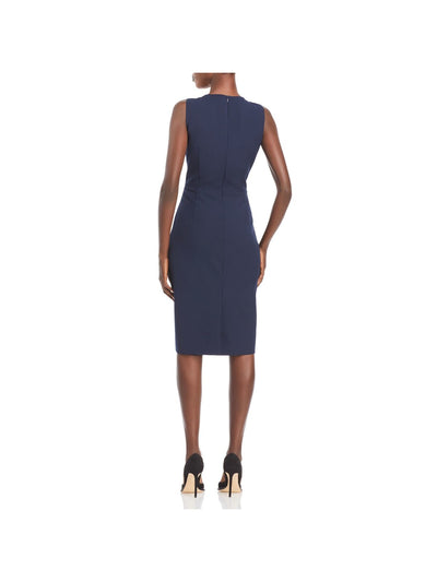 ELIZA J Womens Navy Stretch Zippered Pleated Peplum Front Sleeveless Surplice Neckline Knee Length Party Sheath Dress 6