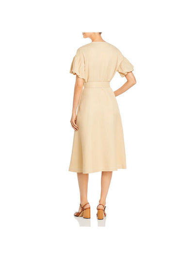 LAFAYETTE 148 Womens Belted Darted Side Pockets Button Front Closur Short Sleeve V Neck Knee Length Party Faux Wrap Dress