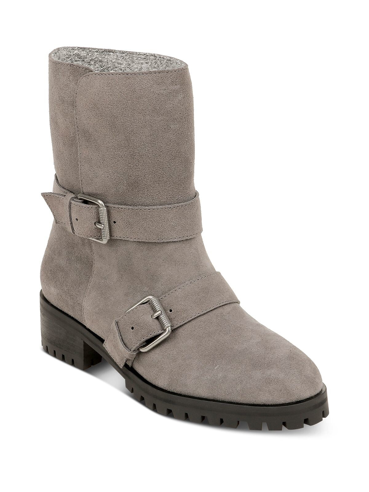 SPLENDID Womens Gray Padded Adjustable Strap Lug Sole Karlyn Round Toe Block Heel Leather Booties 5.5