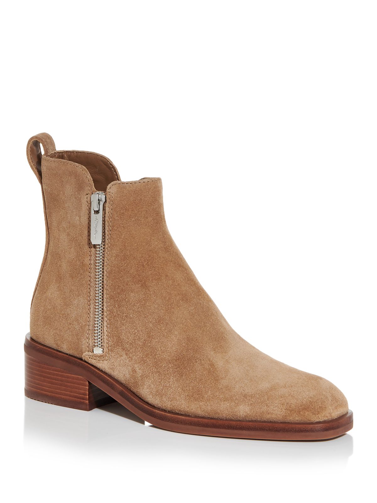 PHILLIP LIN Womens Beige Water Resistant Alexa Square Toe Stacked Heel Zip-Up Leather Booties 39