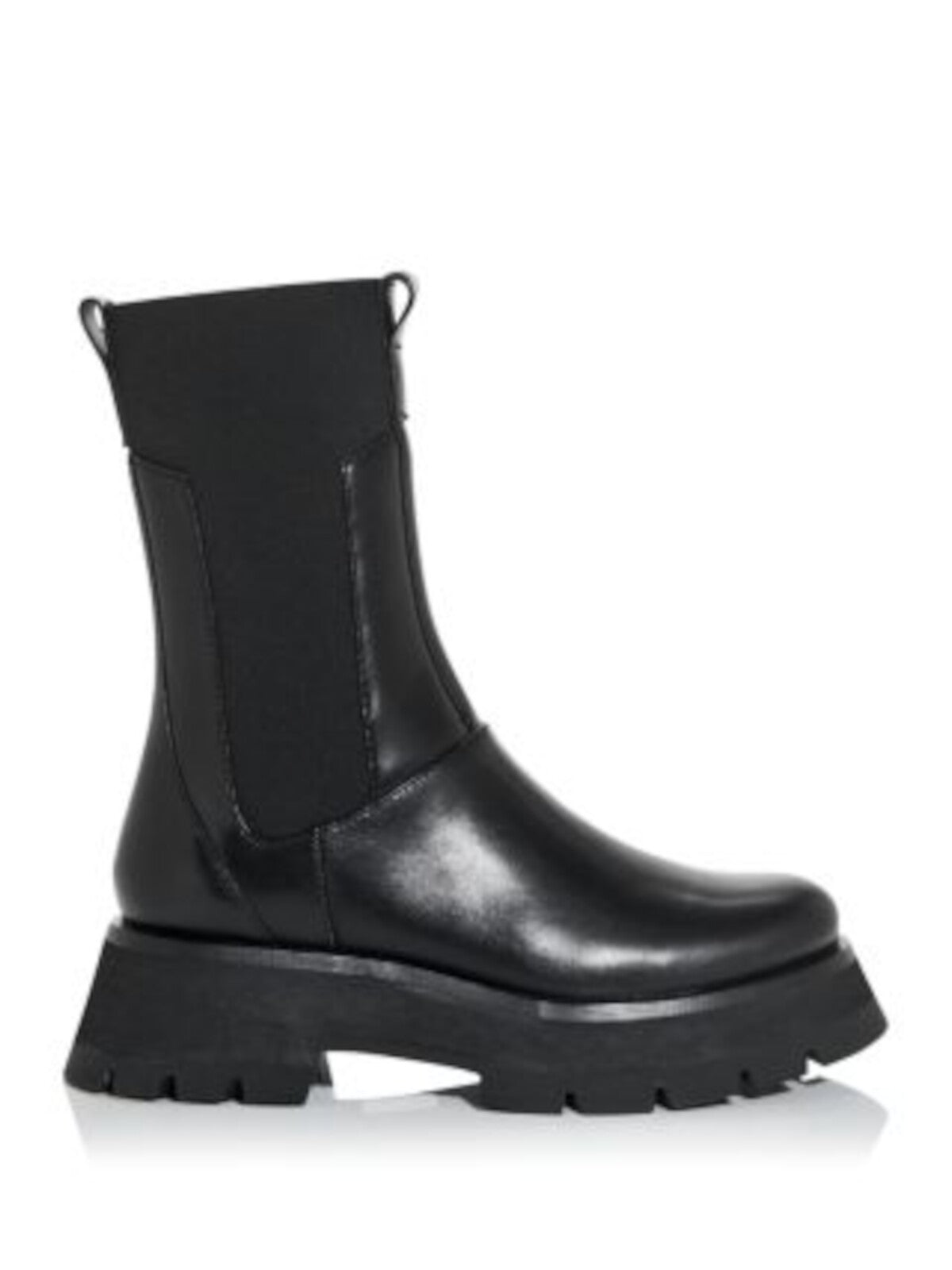 PHILLIP LIN Womens Black Pull Tab 1-1/2" Platform Goring Kate Round Toe Block Heel Leather Combat Boots 37