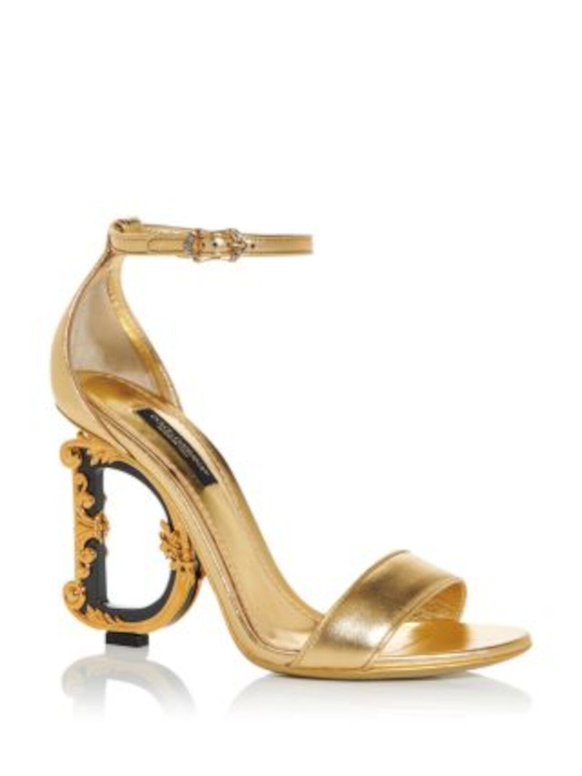 DOLCE & GABBANA Womens Gold Ankle Strap Metallic Padded Almond Toe Sculpted Heel Buckle Leather Dress Heeled Sandal 37