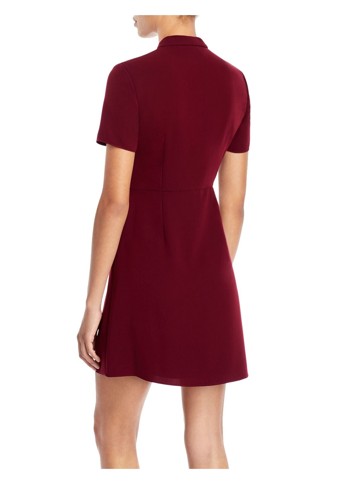 THEORY Womens Red Short Sleeve Tie Neck Mini Fit + Flare Dress 0