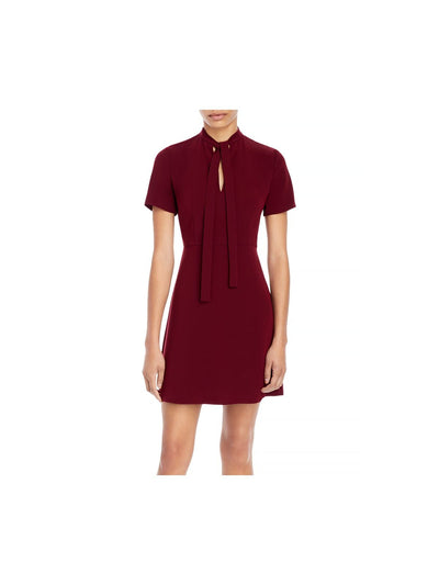 THEORY Womens Short Sleeve Tie Neck Mini Fit + Flare Dress