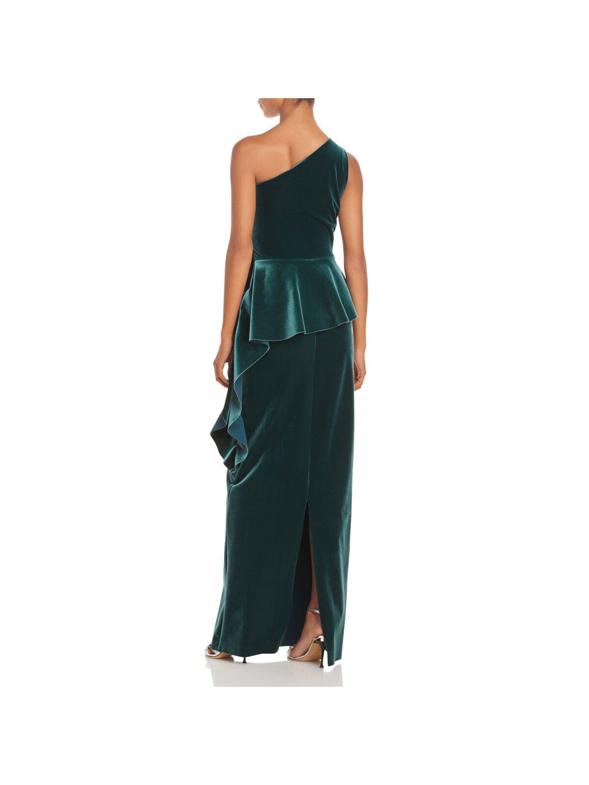 CHIARA BONI LA PETITE ROBE Womens Green Pleated Ruffled Velvet Sleeveless Asymmetrical Neckline Full-Length Formal Gown Dress 48