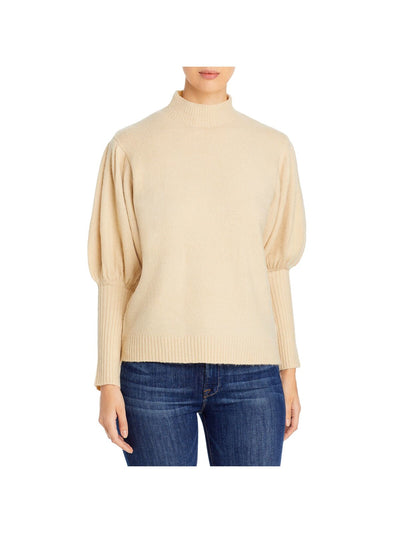 ELAN Womens Beige Pouf Sleeve Turtle Neck Wear To Work Sweater L