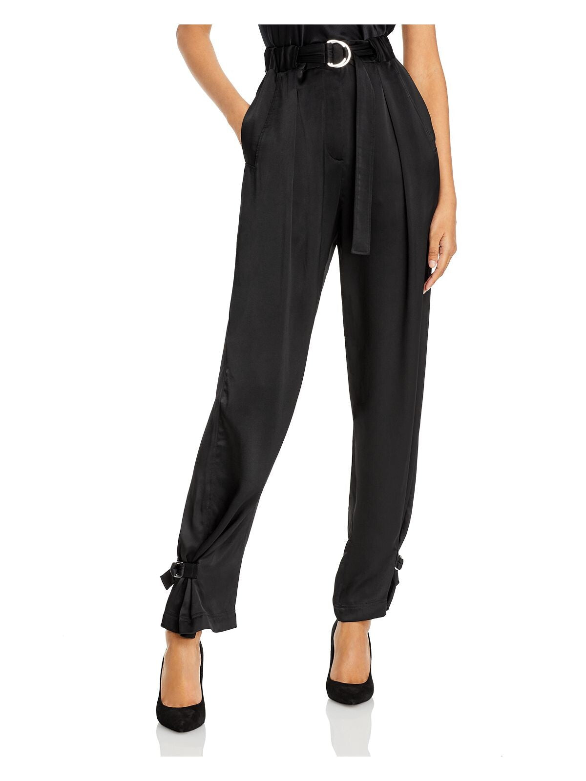 3.1 PHILLIP LIM Womens Black Belted Pocketed Satin Trousers Wear To Work Skinny Pants 0