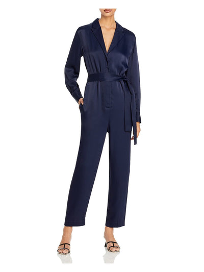 3.1 PHILLIP LIM Womens Navy Belted Satin Tuxedo Collared Evening Cropped Jumpsuit 2