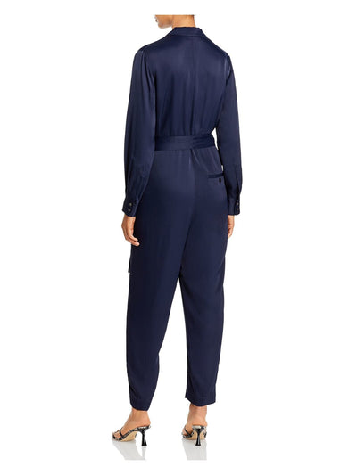 3.1 PHILLIP LIM Womens Navy Belted Satin Tuxedo Collared Evening Cropped Jumpsuit 2