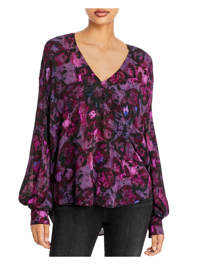 IRO Womens Purple Printed Balloon Sleeve V Neck Blouse 42