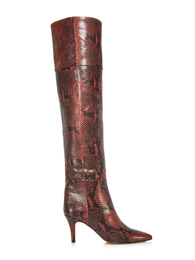 AQUA Womens Snake Orange Snake Padded Pointed Toe Stiletto Dress Boots 5 M