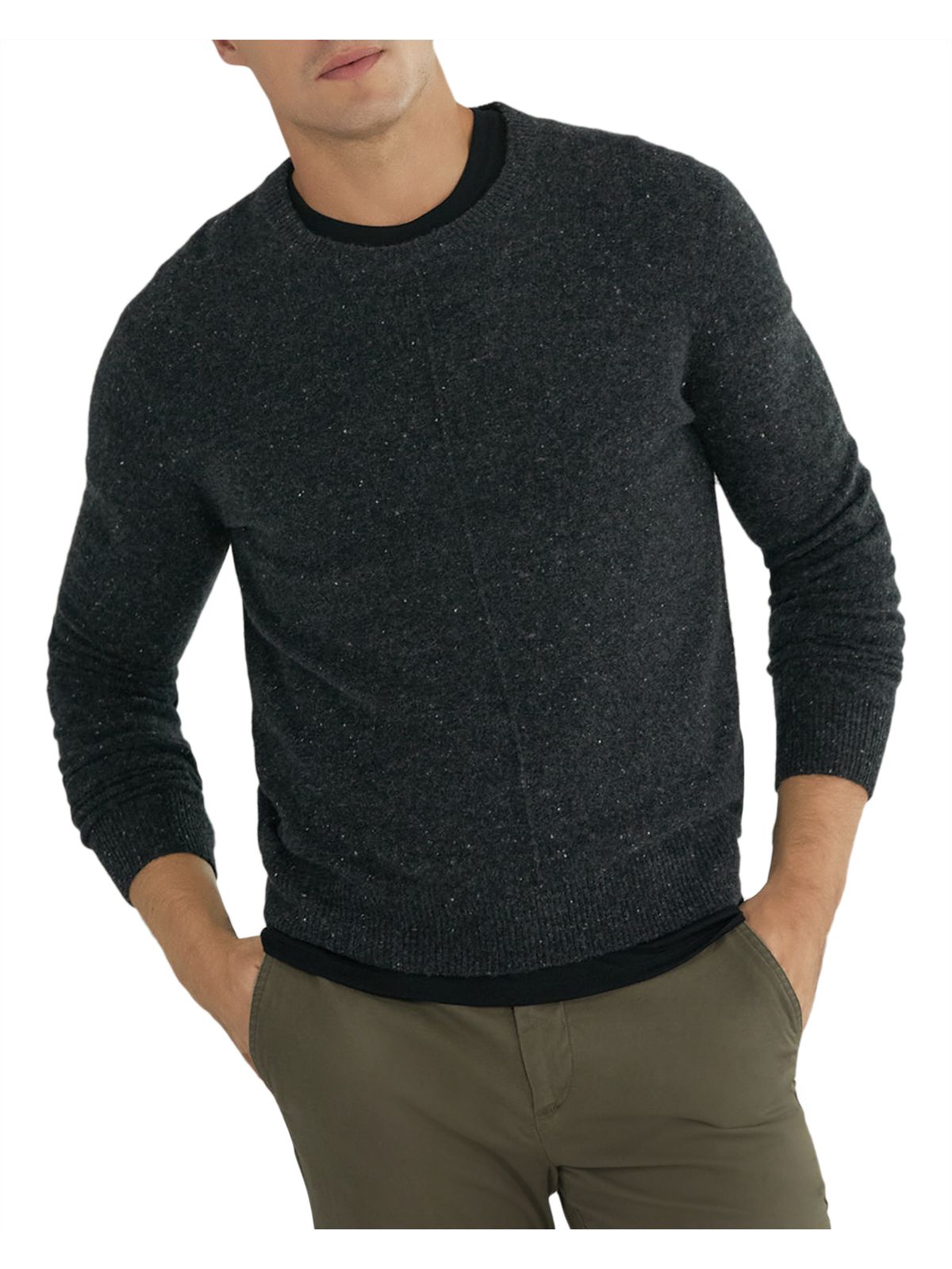 ATM Mens Donegal Gray Lightweight, Crew Neck Slim Fit Cashmere Pullover Sweater XXL