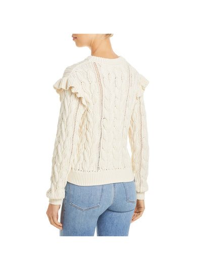 FRAME Womens Stretch Ruffled Ribbed Trim Long Sleeve Round Neck Wear To Work Sweater