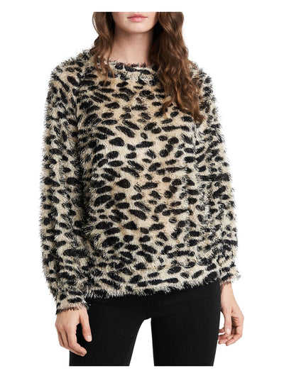 1. STATE Womens Brown Animal Print Long Sleeve Crew Neck Sweater XS