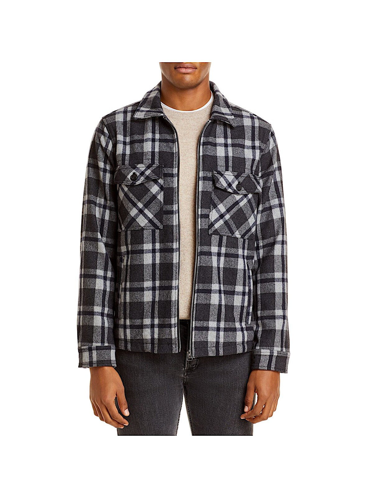 BLANK NYC Mens Gray Plaid Zip Up Jacket M