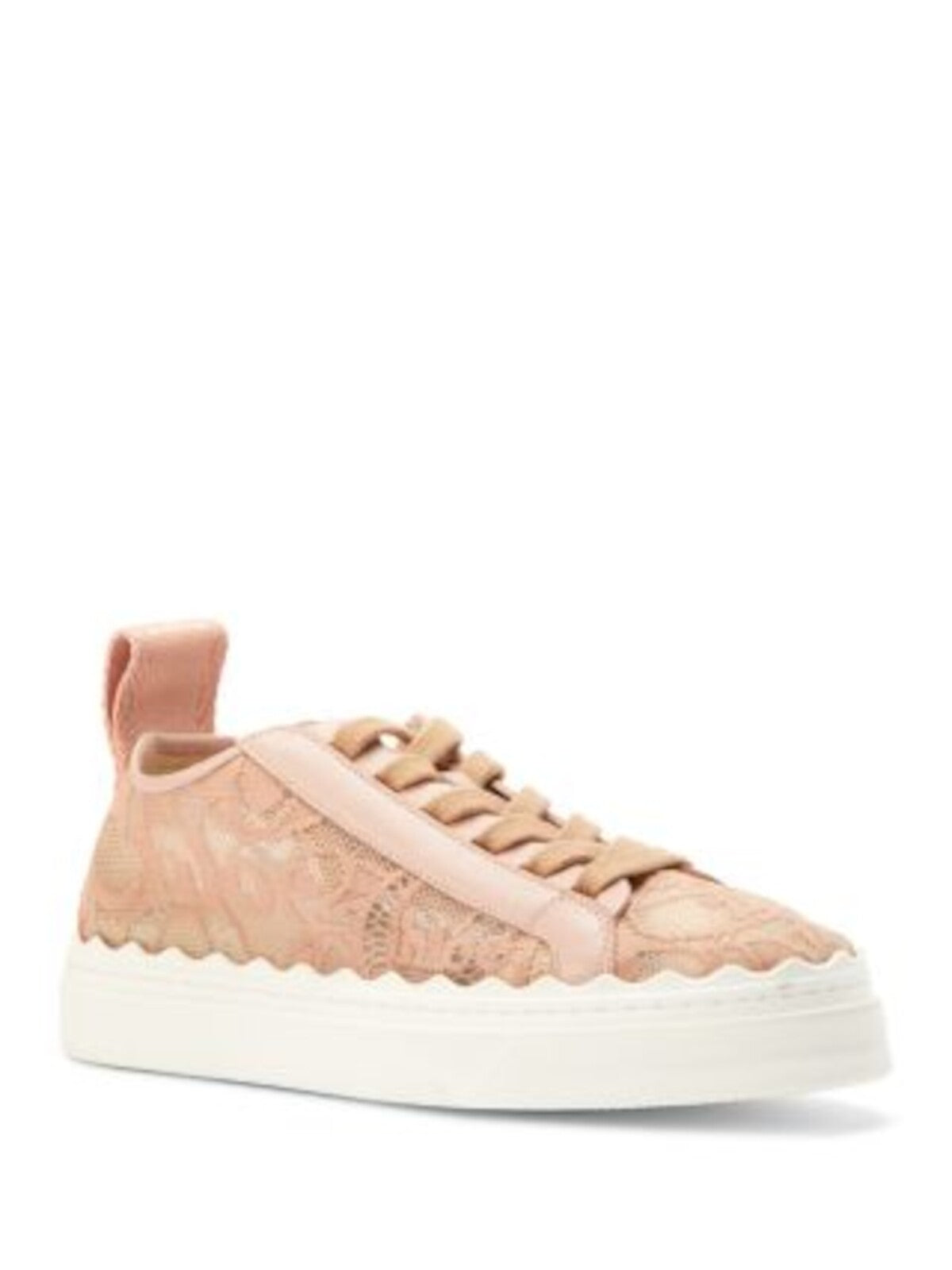 CHLOE Womens Pink Logo Lace Back Pull-Tab Scalloped Lauren Round Toe Platform Lace-Up Sneakers Shoes 37