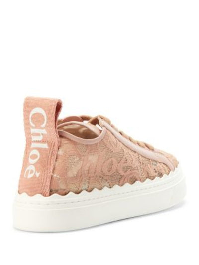 CHLOE Womens Pink Logo Lace Back Pull-Tab Scalloped Lauren Round Toe Platform Lace-Up Sneakers Shoes 37