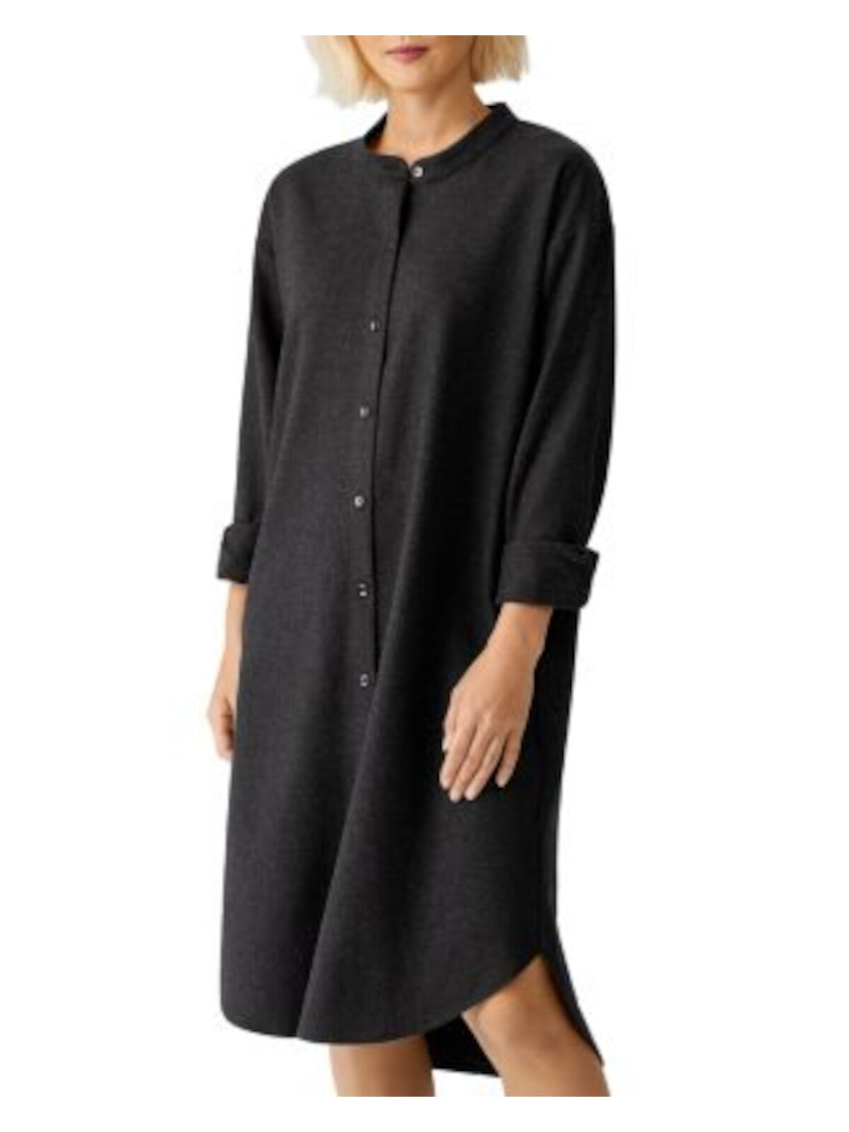 EILEEN FISHER Womens Gray Wool Blend Cuffed Sleeve Crew Neck Knee Length Shirt Dress XS