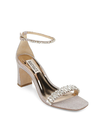 BADGLEY MISCHKA Womens Gold Metallic Crystal Embellished Straps Ankle Strap Padded Harriet Square Toe Block Heel Buckle Dress Sandals Shoes 5.5 M