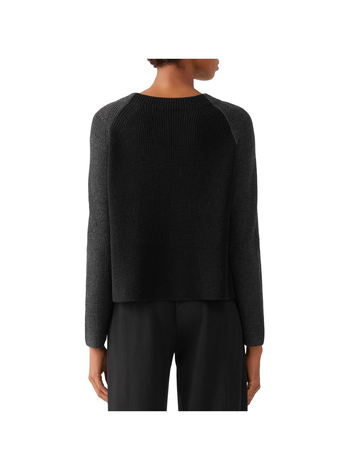 EILEEN FISHER Womens Black Knit Color Block Long Sleeve Crew Neck Sweater XS