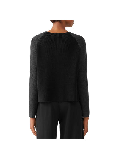 EILEEN FISHER Womens Black Knit Color Block Long Sleeve Crew Neck Sweater XS