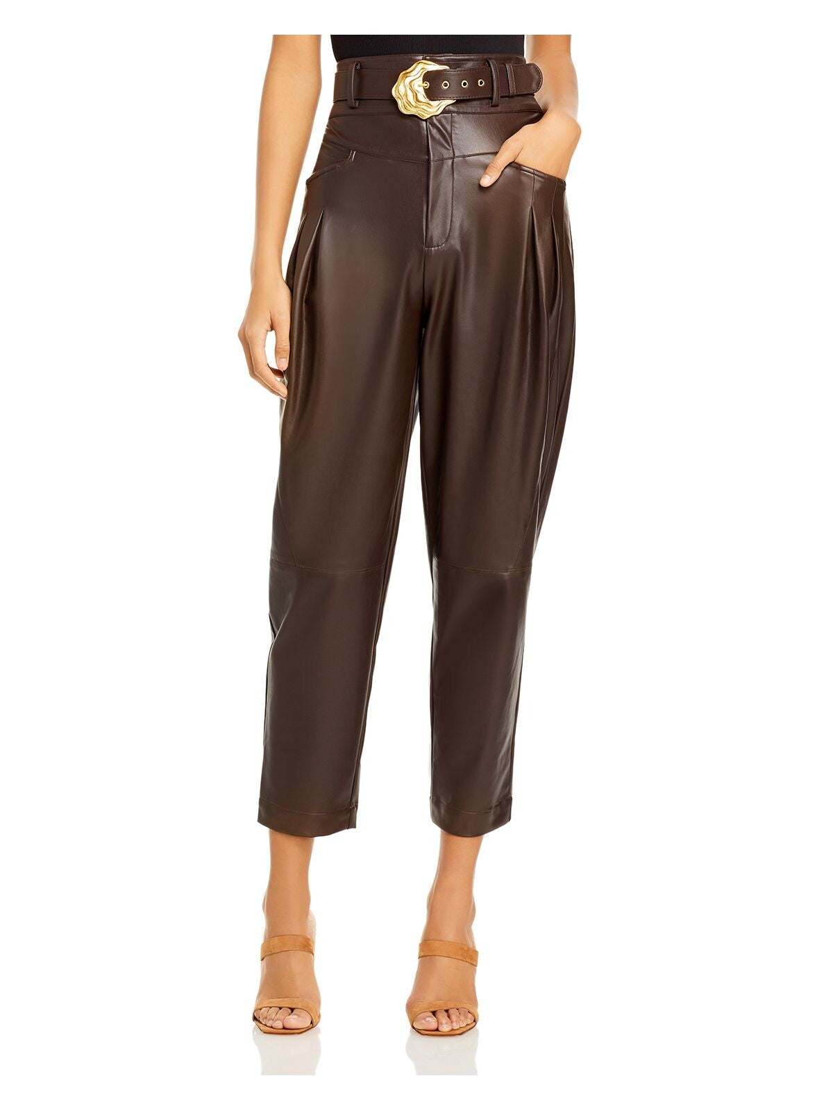 NICHOLAS Womens Brown Faux Leather High Waist Pants 6